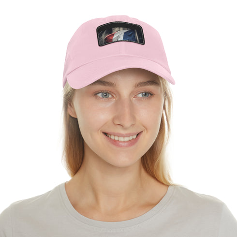 French pride flag baseball cap with white/light brown rectangle patch.