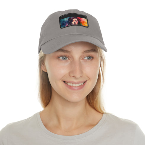 Neon watercolor cotton baseball cap with light brown rectangular patch.