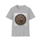 Steampunk charcoal T-shirt with intricate clockwork design and crew neck style
