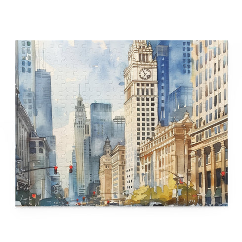 Chicago city watercolor jigsaw puzzle, 120 pieces.