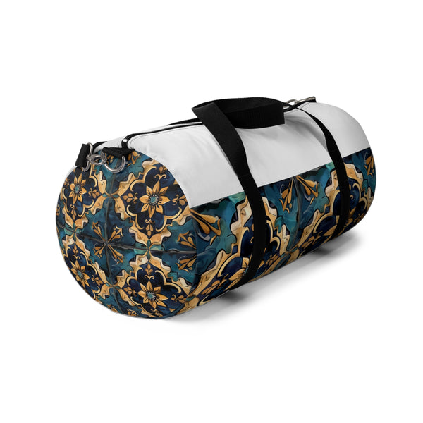 Artistic ceramic tiles patterned small duffel bag for trendy travel style.