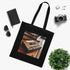 Retro black cotton tote bag with vintage cassette tape design.