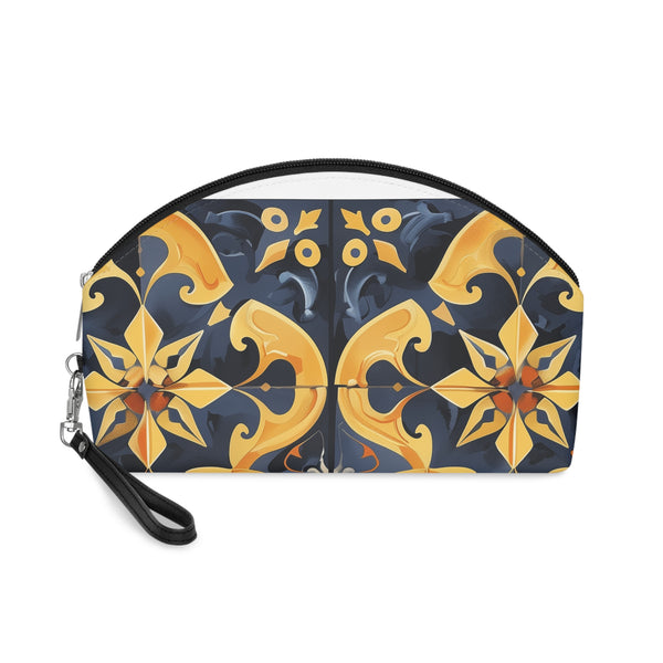Artisan Tiles makeup bag with luxurious pattern, zipper, travel-friendly size.