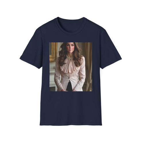 Charcoal cotton T-shirt with crew neck and Kate Middleton inspired print