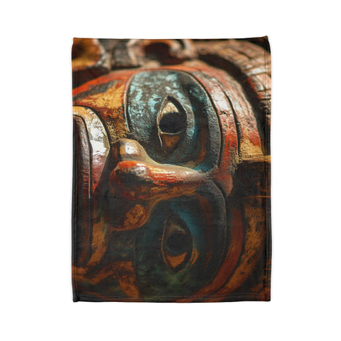 Ancient Mask Radiating Cosmic Energy Plush Fleece Throw Blanket
