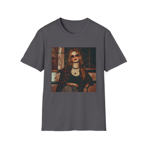 Charcoal grunge 90s revival t-shirt with distressed details and crew neck