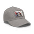 "American flag baseball cap with unique sketch design, white/light brown patch"