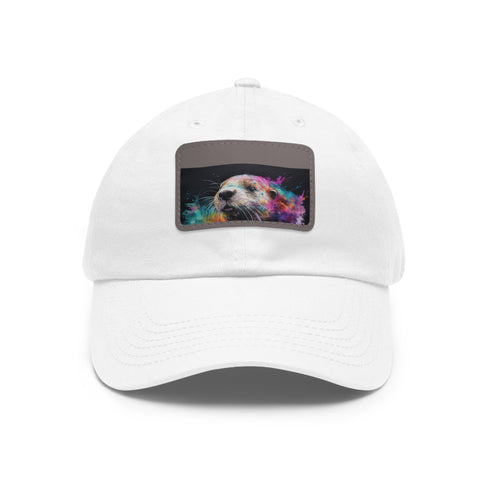 Happy otter watercolor cap in white with light brown patch.