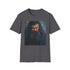 Charcoal cotton T-shirt featuring vibrant painting of Rubeus Hagrid in action