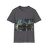 Charcoal cotton T-shirt featuring Gotham City Batmobile graphic legendary superhero theme