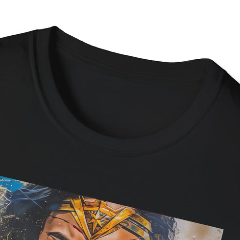 Charcoal cotton T-shirt featuring vibrant Wonder Woman portrait in regular fit