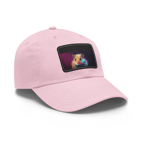 Vibrant neon hamster design hat in white with light brown patch.
