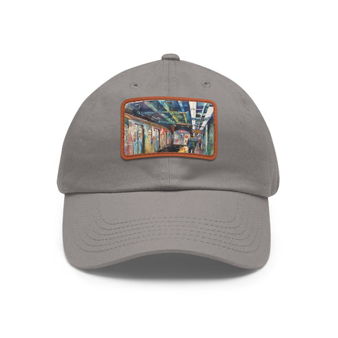 New York Subway Watercolor Snapback Cap in White with Light Brown Patch