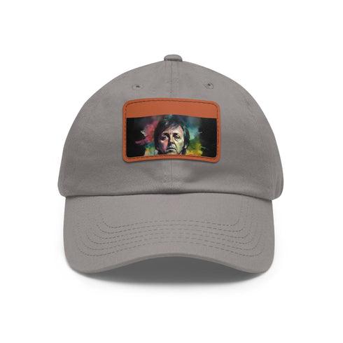 Neon watercolor Paul McCartney baseball cap in white with light brown patch
