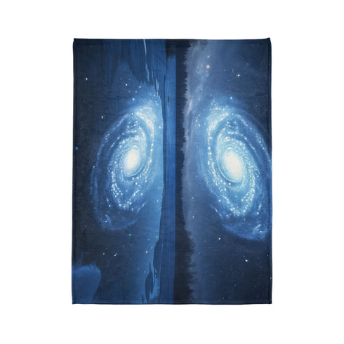 Spiral Galaxy Mirrored in a Frozen Lake Plush Fleece Throw Blanket