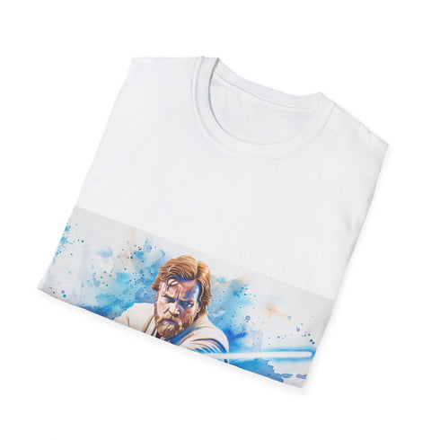Blue Lightsaber Master Tee: Obi Wan Kenobi cotton crew neck shirt.