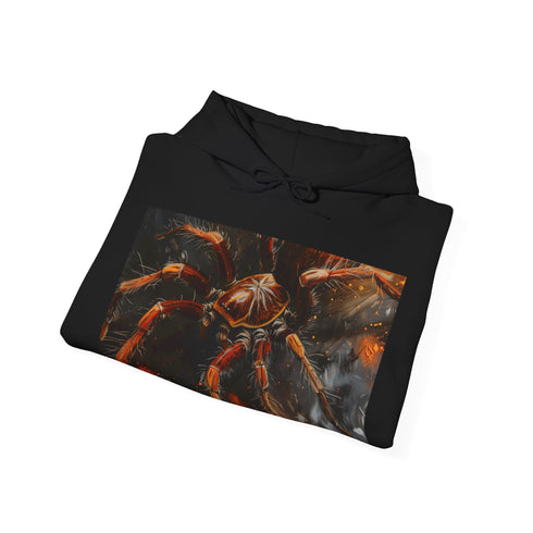 Navy Tarantula Molting Majesty Hoodie - Vibrant, detailed tarantula illustration, premium comfort.