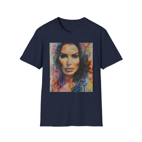 Charcoal cotton T-shirt with watercolor Kim Kardashian image and crew neck