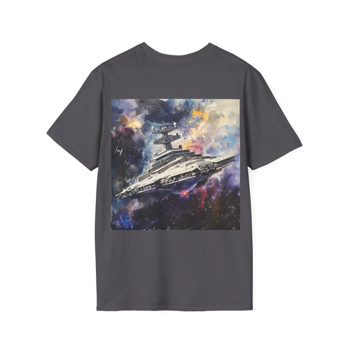 Charcoal cotton Star Wars tee featuring Imperial Star Destroyer graphic.