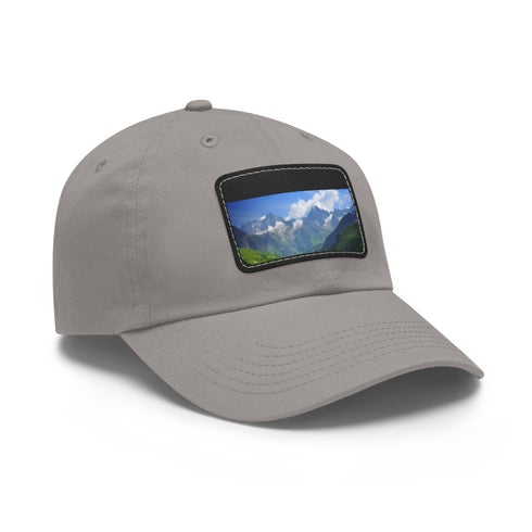 Alpine Peak Adventure Cap in White with Light Brown Patch.