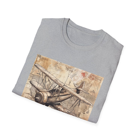 Charcoal cotton T-shirt featuring vintage airplane adventure design in regular fit
