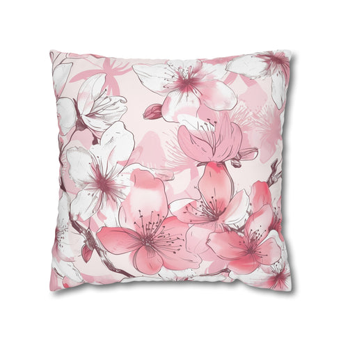 Cherry Blossom Bliss Pillowcase: Tranquil oasis with seamless pink and white pattern for peaceful sleep