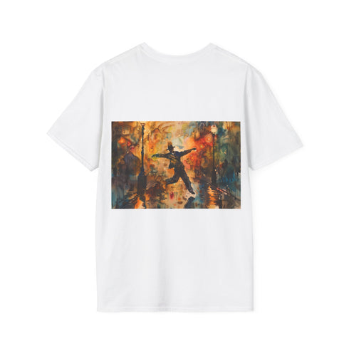 Rainbow watercolor Gene Kelly t-shirt in charcoal, size small.