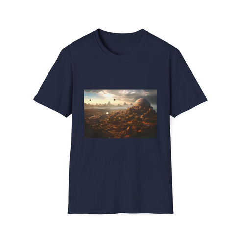 Shambala City of Light watercolor graphic t-shirt in charcoal color.