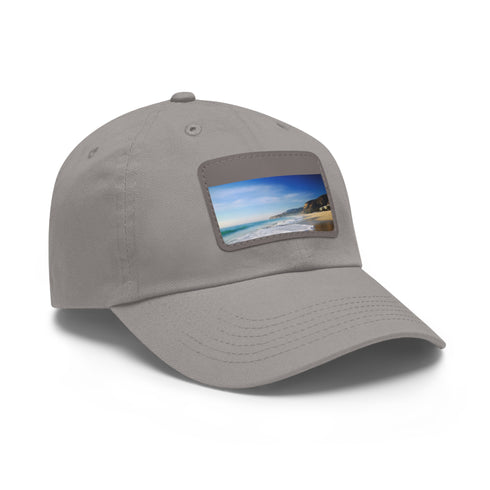 Malibu Dreamin Baseball Cap in White with Light Brown Rectangle Patch