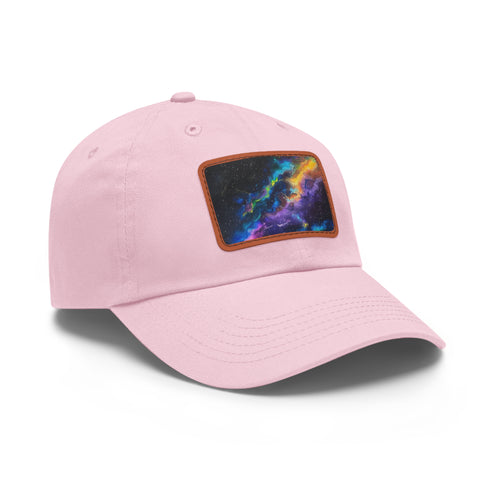 Neon space galaxy snapback cap with vibrant colors and bold design.