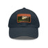 White baseball cap with light brown patch, Amazon River-inspired design.