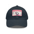 Dalmatian baseball cap with white & light brown patch in rectangle shape.