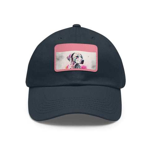 White Dalmatian-themed cotton baseball cap with cute puppy design.