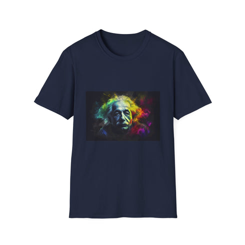Charcoal cotton T-Shirt featuring neon Einstein canvas design for summer wear