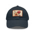 Hand-drawn flowers white baseball cap with light brown rectangle patch.