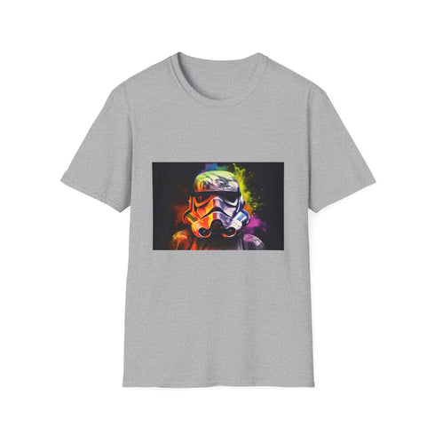 Neon-hued Star Wars charcoal T-shirt with a stormtrooper design cotton crew neck