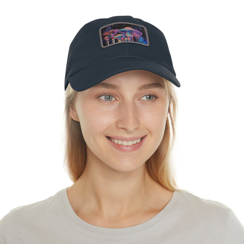 Mushroom Magic Trucker Hat in White with Light Brown Patch