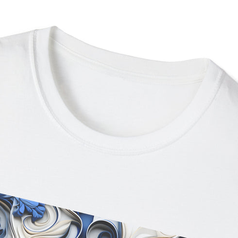 Porcelain Blue Blossom Tee, Cotton, Crew Neck, Regular Fit, Floral Design, Summer Picks.