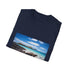 Charcoal cotton T-shirt with vibrant Galapagos Islands-inspired design crew neck