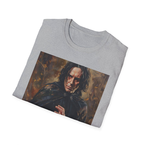Enigmatic Snape portrait tee in charcoal, regular fit, cotton.