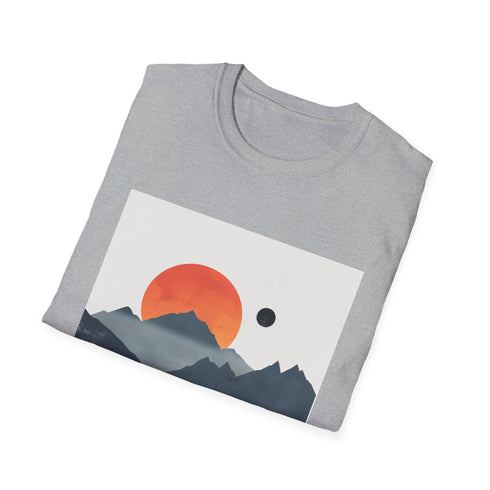 Charcoal cotton t-shirt with minimalist mountain sunrise design regular fit