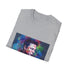 Charcoal cotton crew neck shirt with colorful Elon Musk watercolor design