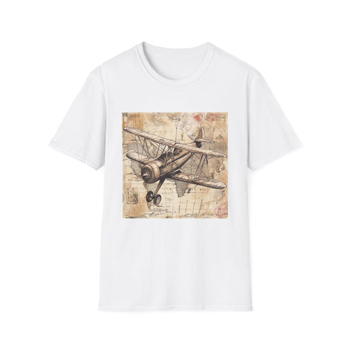 Charcoal cotton t-shirt with vintage airplane and travel stamps graphic