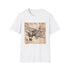 Charcoal cotton t-shirt with vintage airplane and travel stamps graphic
