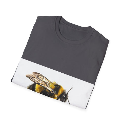 Charcoal cotton watercolor tee with vibrant bumblebee design and crew neck
