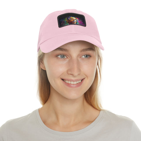 Neon Obama cap with white/light brown rectangle patch, unisex vegan style.