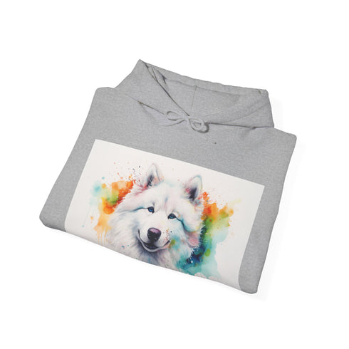 Happy Samoyed Watercolor Hoodie in Navy Blue and Size Small