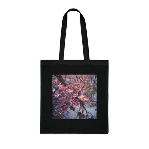 Cherry Blossom Bloom Tote Bag, Black Cotton DTG Tote.