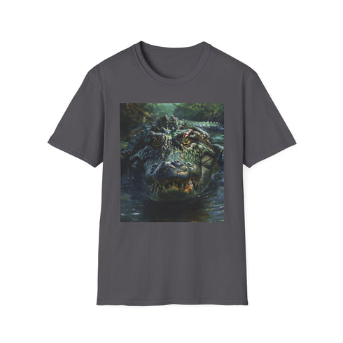 Charcoal cotton t-shirt with crocodile painting textured crew neck design