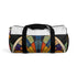 Art Deco patterned fashionable duffel bag for vintage-inspired travel style.